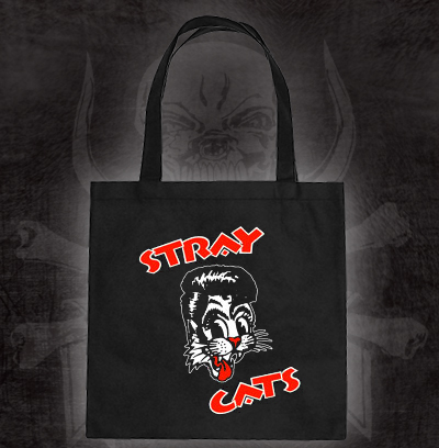 Stray Cats- Cat Head on a black tote bag