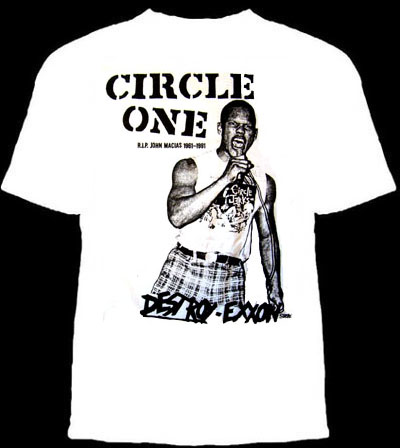 Circle One- Destroy Exxon on a white shirt