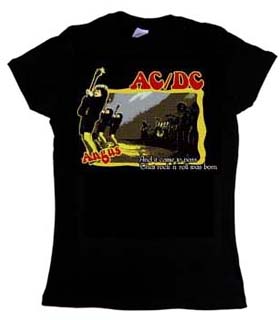 AC/DC- And It Came To Pass That Rock & Roll Was Born on a black girls fitted shirt (Sale price!)