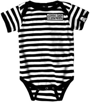 Johnny Cash- Folsom Prison embroidered on a black/white striped onesie (S:0-3m, M:3-6m, L:6-12m, XL:12-18m)