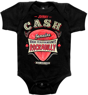Johnny Cash- Genuine Rockabilly on a black onesie (S:0-3m, M:3-6m, L:6-12m, XL:12-18m)