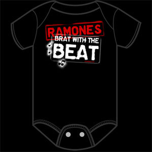 Show product details for SALE - Brat With The Beat on a black Ramones onesie (S:0-3m, M:3-6m, L:6-12m, XL:12-18m) 