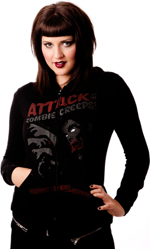 Show product details for Attack of The Zombie Creeps on a black girls zip up hooded sweatshirt