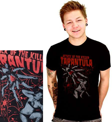 Attack Of The Killer Tarantula on a black guys slim fit shirt by Sourpuss - SALE sz XL only