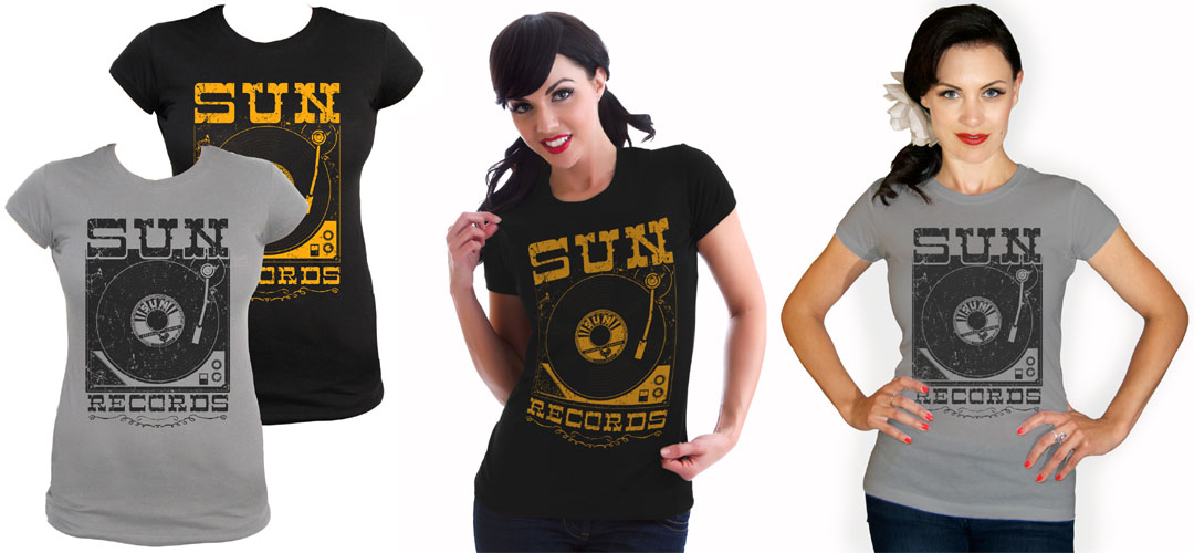Sun Records- Record on a Turntable on a girls fitted shirt by Steady Clothing