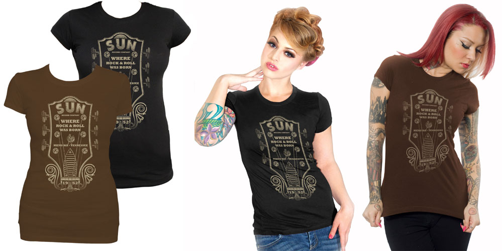 Sun Records- Guitar Head on a girls fitted shirt by Steady Clothing