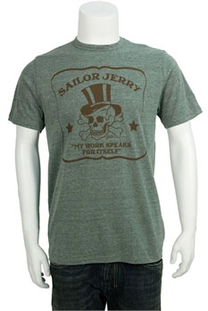 Sailor Jerry- Dressed Up Bones on a Green Tri-blend Guys Shirt - SALE sz S only