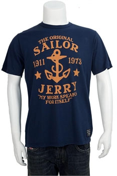 Sailor Jerry - My Work Speaks Shirt on a navy slim fit shirt - SALE sz S only