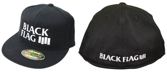 Black Flag- Logo & Bars embroidered on front & back on a black Flex Fit baseball hat (S/M=6 7/8-7 1/4, L/XL=7 1/4-7 5/8)