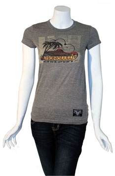 Honolulu on a Grey Tri-Blend Girls Shirt by Sailor Jerry  - SALE