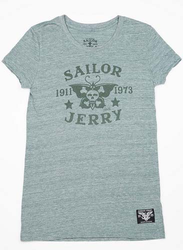 Bad Butterfly Girls Tri-Blend Green Shirt by Sailor Jerry 