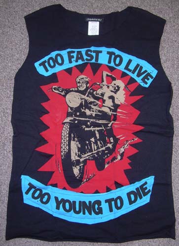 Too Fast To Love Too Young To Die on a black girls fitted sleeveless shirt by Mosquitohead