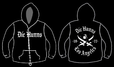 Hunns- Die Hunns on front, 1977 Los Angeles on back on a black zip up hooded sweatshirt (Sale price!)