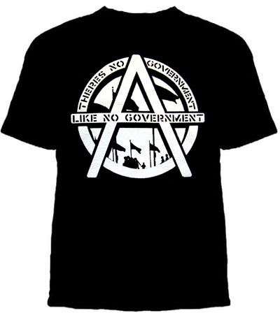 There's No Government Like No Government on a black shirt