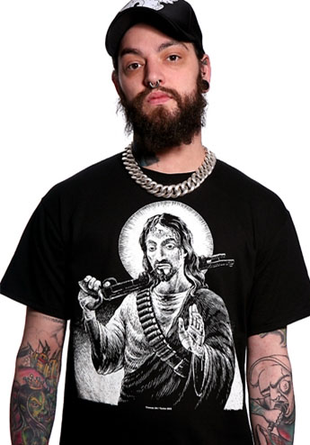 Jesus With Shotgun on a black shirt by Toxico