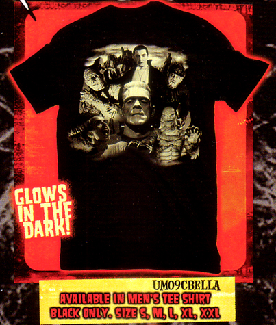 Universal Monsters- Monster Collage on a black shirt (Glows In The Dark!)