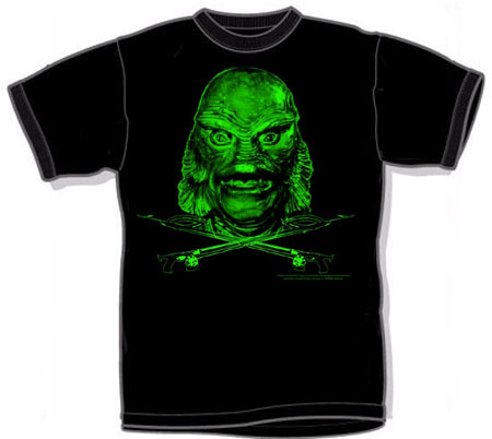 Show product details for Creature From The Black Lagoon- Face And Harpoons on a black shirt