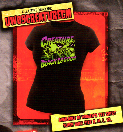 Show product details for Creature From The Black Lagoon- Creature Montage on a black girls fitted shirt