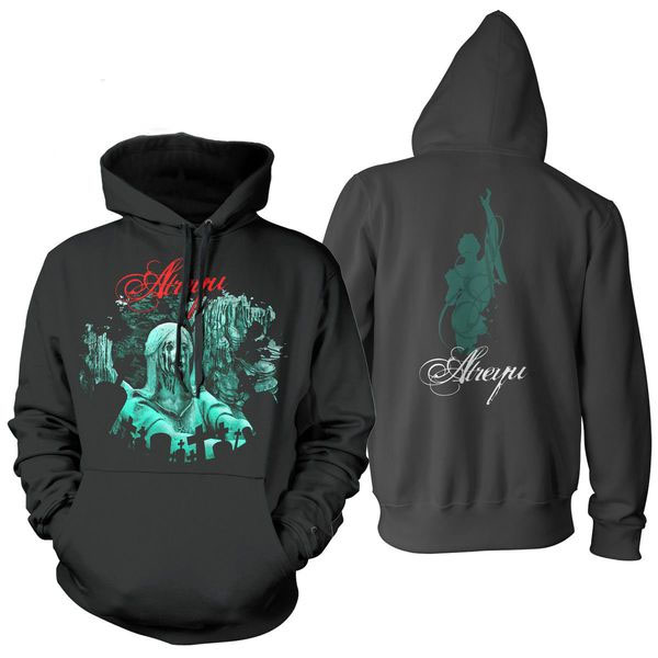Atreyu- Statue on front, Girl And Logo on back on a black hooded sweatshirt