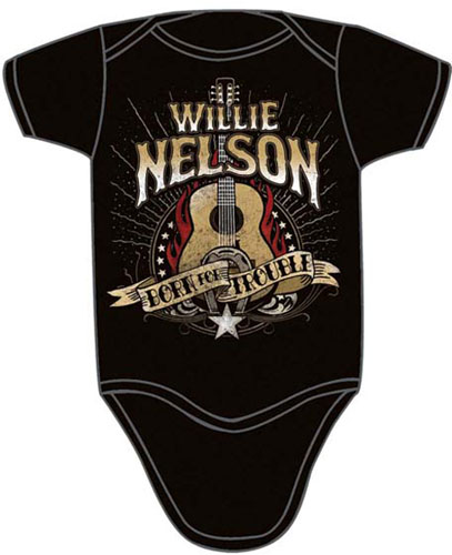 Willie Nelson- Born For Trouble on a black onesie (S-6m, M- 12m, L- 18m)