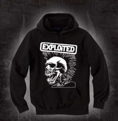 Exploited- Screaming Skull on a black hooded sweatshirt