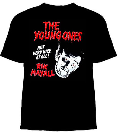 Young Ones- Rik Mayall on a black shirt (Sale price!)