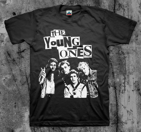 Young Ones- Cast (White Logo) on a black shirt (Sale price!)