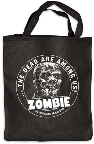 Zombie- We Are Going To Eat You on a black tote bag