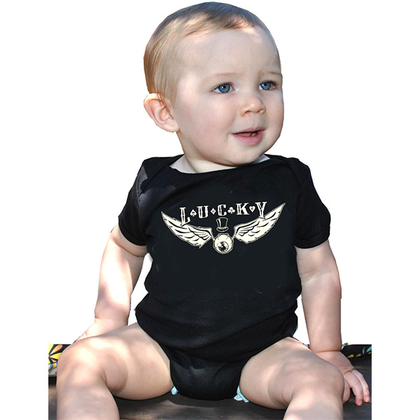 Flying Eyeball on a black onesie by Lucky Mule (Sale price!)