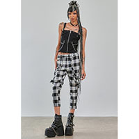 Nocturne Bondage Buckle Capri Trousers - White & Black Plaid/ Girls Bondage Pants by Banned Apparel 