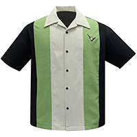 Atomic Mad Men Retro Mod Bowling Shirt by Steady Clothing - Black/Apple/Stone - SALE M & 3X only