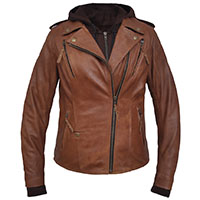 Derringer Lambskin Womens Hooded Motorcycle Jacket- Arizona Brown (Sale price!)
