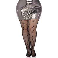 Celestial Print Fishnet Tights - Plus Size