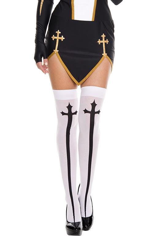 Gothic Cross Thigh Highs - White with Black Cross - SALE