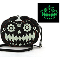 Glow in the Dark Jack O Lantern Crossbody Bag by Comeco - in black - SALE