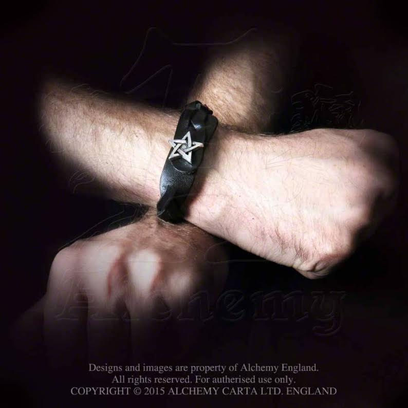 Pentagram Pewter & Leather Unisex Gaelic Plait Bracelet -by Alchemy England 1977 - SALE