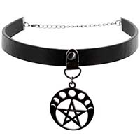 Pentagram Moon Phase Choker by Banned Apparel - Black