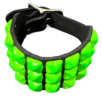 3 Rows of GREEN Pyramids on a Black Leather Buckle Bracelet by Funk Plus