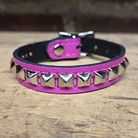 1 Row Of Small Pyramid Studs On A Hot Pink Patent Buckle Bracelet by Funk Plus