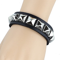 1 Row Of Pyramids On A Black Leather Bracelet by Funk Plus