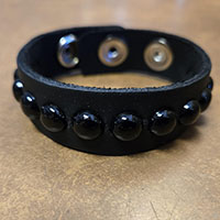 1 Row Small Black Round Studs on a Snap Black Leather Bracelet by Funk Plus