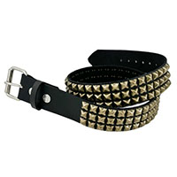 3 Rows Of Antique Brass Pyramids on a Black Leather Belt by Funk Plus