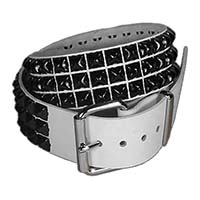 3 Rows Of Black Pyramids on a WHITE VEGAN LEATHER belt by Funk Plus