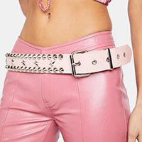 2 Rows Of Cones & 1 Row Of Stars on a LIGHT PINK VEGAN belt by Funk Plus
