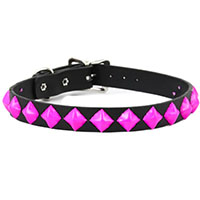1 Row Sideways Pyramids (Pink) Black Leather Choker by Funk Plus