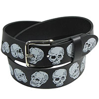 White Skulls on a Black Leather Belt by Mascorro Leather