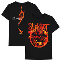 Slipknot- Flaming Band Pic on front, We Are Not Your Kind on back on back on a black shirt