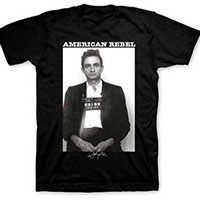 Johnny Cash- American Rebel on a black shirt