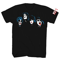 Kiss- Faces on front, Logo on sleeve on a black shirt