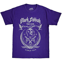 Black Sabbath- The End World Tour on a purple shirt